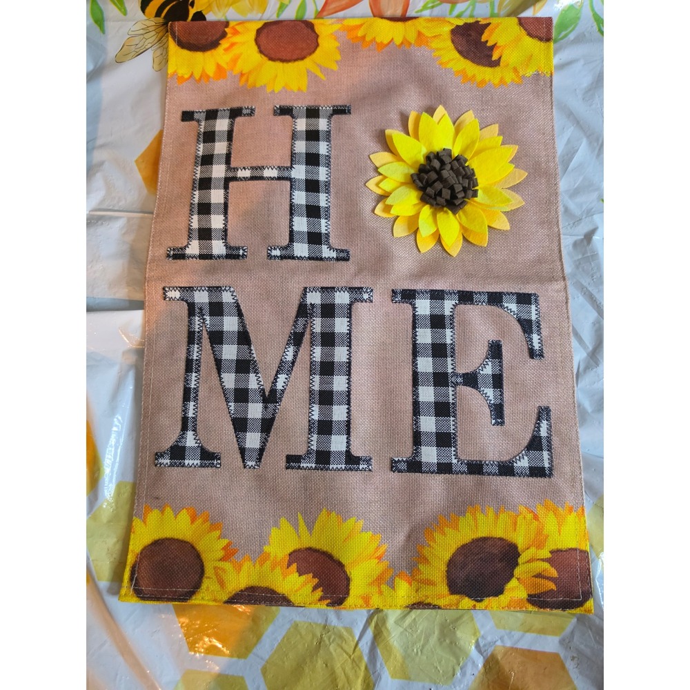 Sunflower Home Garden Flag Buffalo Plaid Burlap Farmhouse Outdoor Decor Banner